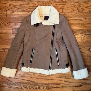 Aviator Jacket Women’s Sz.XS Tan Faux Shearling Suede Sherpa Lined Bomber NWOT